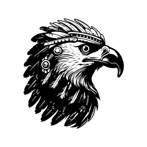 Eagle warrior vintage logo línea arte concepto blanco y negro color dibujado a mano ilustración