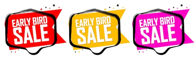 Early Bird Set venta de pancartas etiquetas de descuento diseño plantilla ilustración vectorial