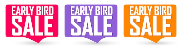 Early Bird Set venta de pancartas etiquetas de descuento diseño plantilla ilustración vectorial