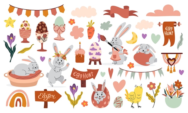 Easter clipart big set spring collection of animals flowers and decorations