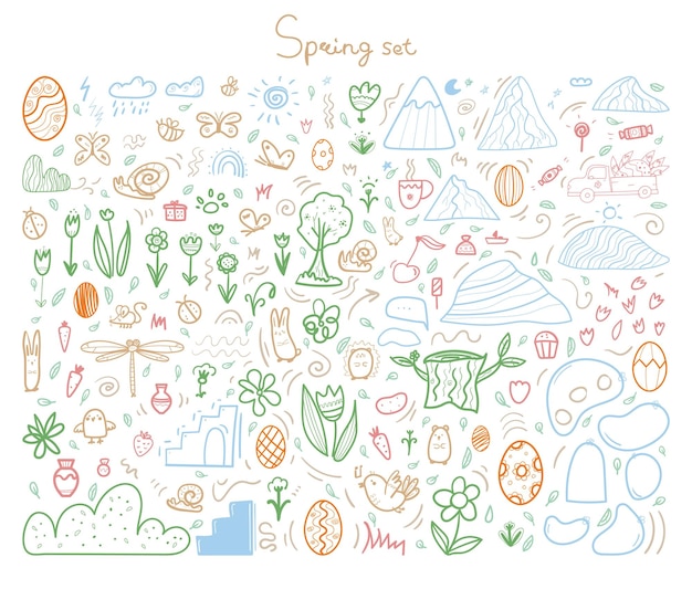 Easter doodle colorido conjunto aislado de vectores