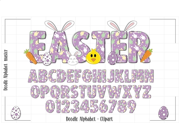 Easter Doodle Delights Alphabet amp Clipart Set para Adobe Stock Perfecto para los diseños de primavera