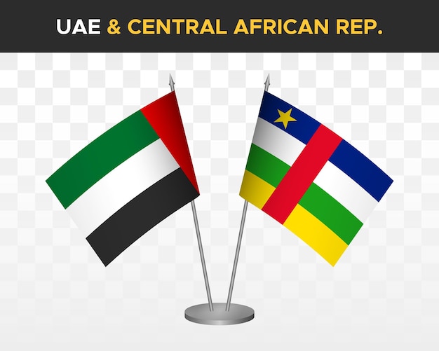 EAU emiratos árabes unidos vs banderas de escritorio de la república centroafricana maqueta 3d banderas de ilustración vectorial