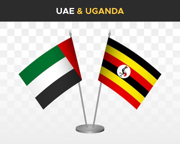 EAU emiratos árabes unidos vs banderas de escritorio de uganda maqueta 3d banderas de mesa de ilustración vectorial