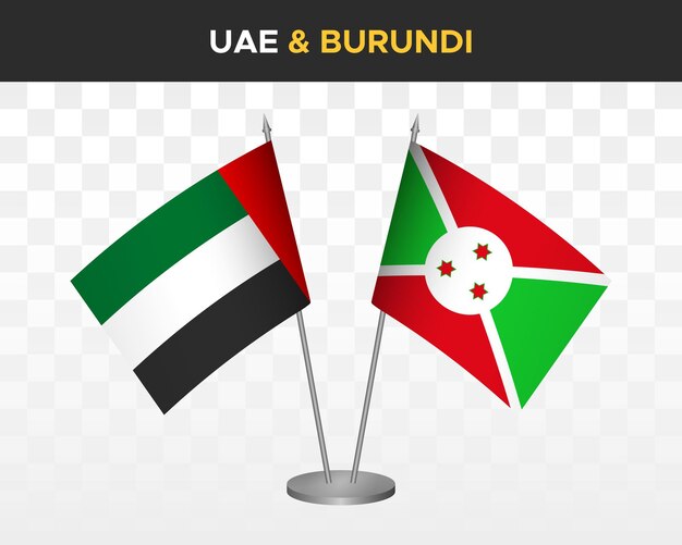 EAU emiratos árabes unidos vs burundi escritorio banderas maqueta 3d vector ilustración mesa banderas