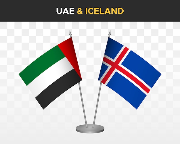 EAU emiratos árabes unidos vs islandia banderas de escritorio maqueta 3d vector ilustración banderas de mesa
