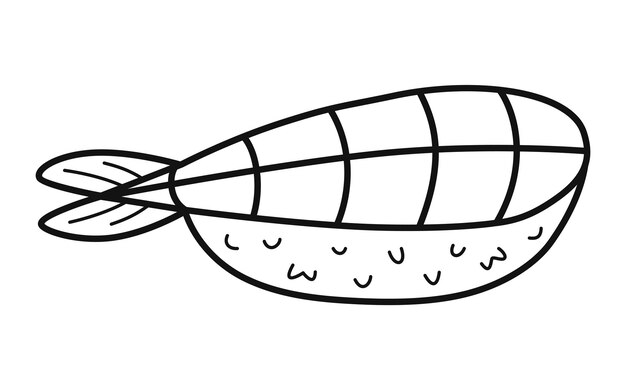 Ebi nigiri. Sushi con camarones. Comida japonesa. Elemento en estilo de línea de fideos.