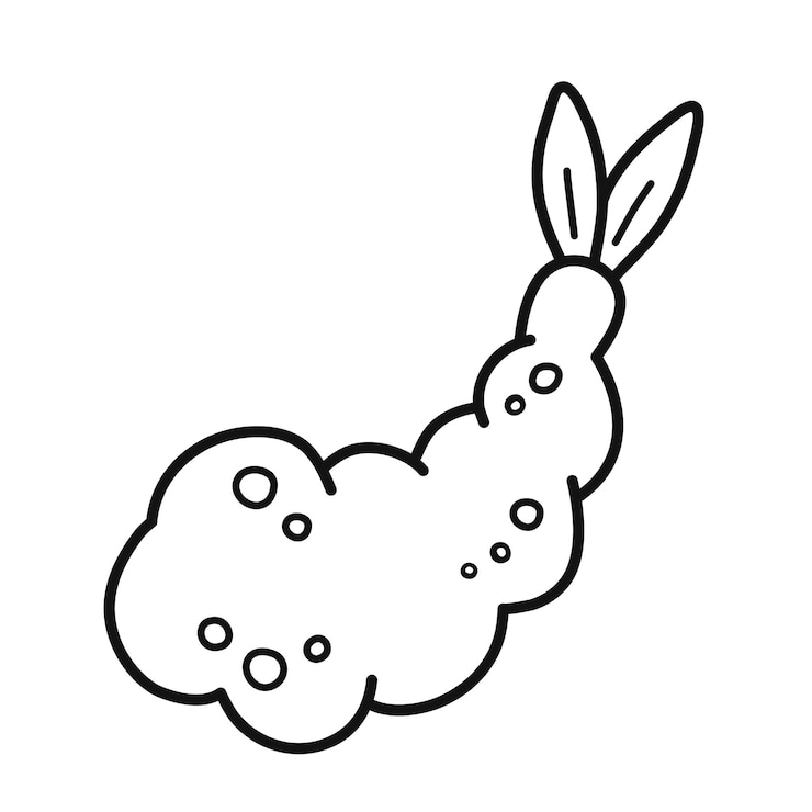 Vector ebi tempura. camarones fritos en rebozado. comida japonesa. estilo de dibujo de fideos.