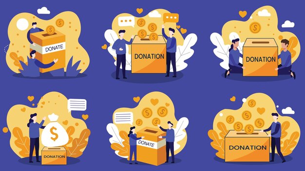 EBRA Donations Charity Box Vector Illustration Set