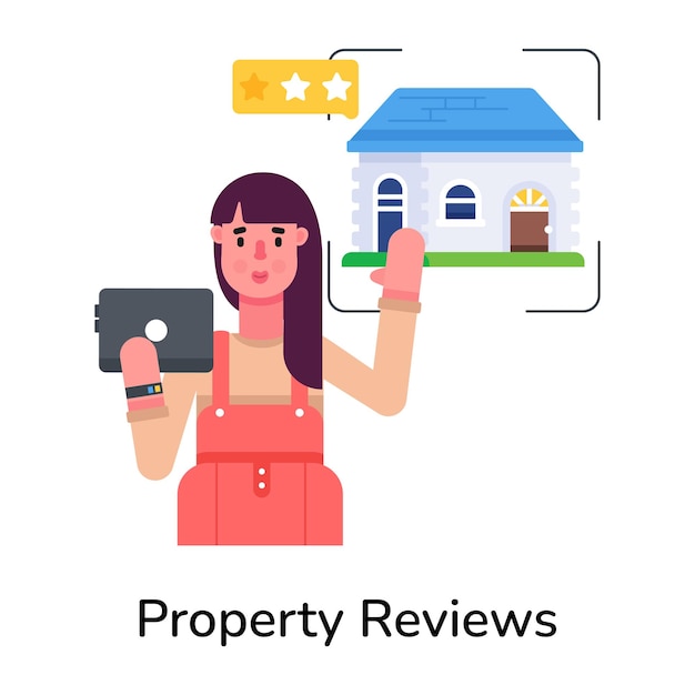Vector echa un vistazo al icono plano de las reseñas de propiedades