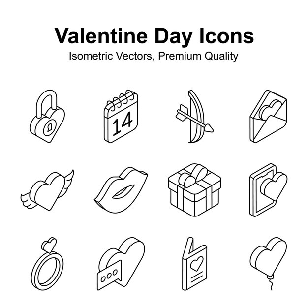 Echa un vistazo a este cuidadosamente elaborado día de San Valentín iconos isométricos conjunto listo para el uso premium