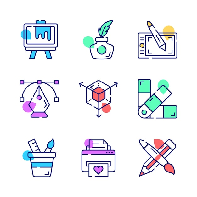 Echa un vistazo a este hermoso conjunto de iconos de arte y diseño