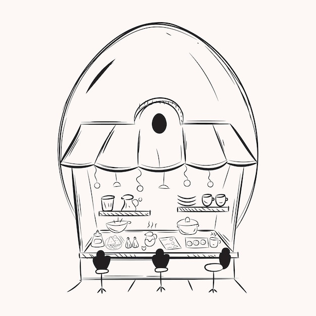 Echa un vistazo a esta ilustración dibujada a mano de una tienda de huevos