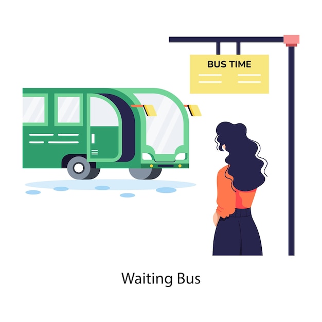 Echa un vistazo a la ilustración plana del autobús esperando