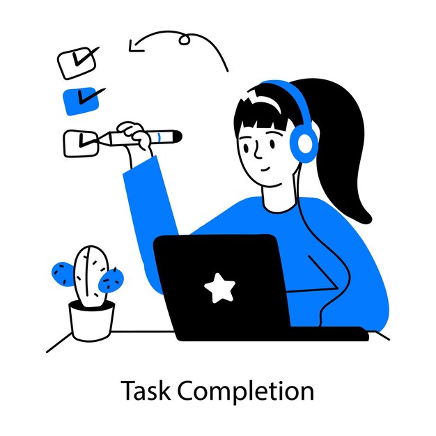 Echa un vistazo a la mini ilustración de doodle de la finalización de la tarea