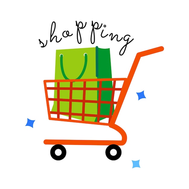 Echa un vistazo a la pegatina plana del carrito de compras