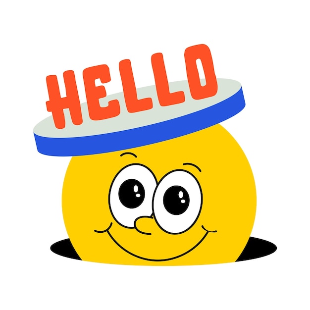 Echa un vistazo a esta pegatina plana de smiley con la tipografía de hola