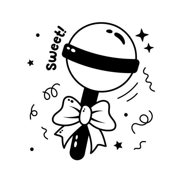 Eche un vistazo a este icono de vector dibujado a mano de piruleta de artículo de confitería