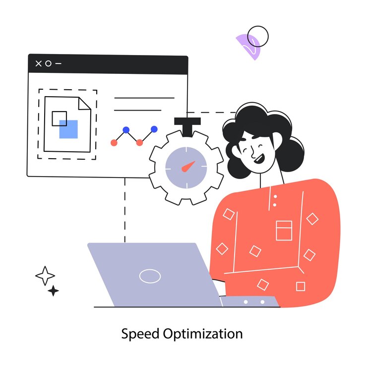 Vector eche un vistazo a la mini ilustración lineal de la optimización de la velocidad