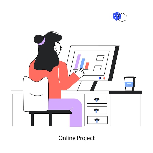 Eche un vistazo a la mini ilustración lineal del proyecto en línea