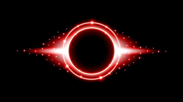 Eclipse de sol rojo con fuego sobre fondo oscuro. Diseño de luna iluminada con resplandor vectorial. Concepto de espacio y ciencia