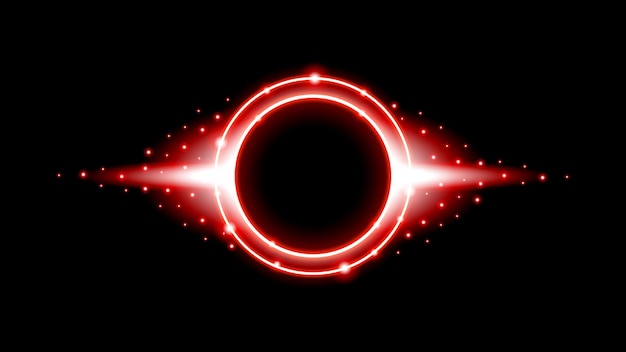 Vector eclipse de sol rojo con fuego sobre fondo oscuro. diseño de luna iluminada con resplandor vectorial. concepto de espacio y ciencia