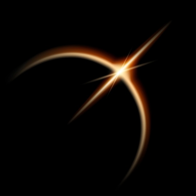 Eclipse solar realista con lente de estrella brillante efecto de superposición de luz de llamarada en el vector de fondo negro