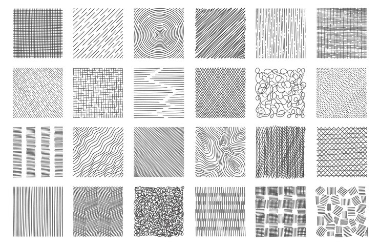 Vector eclosión dibujada a mano técnica de dibujo de cuadrados sombreados formas geométricas trazos de sombreado elementos de diseño de boceto de garabato simple conjunto aislado vectorial de ilustración abstracta de conjunto de eclosión