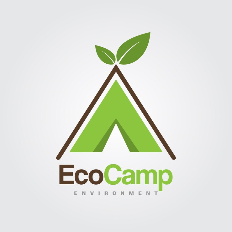 Eco Camp logos template carpa con hojas para el campamento de verano