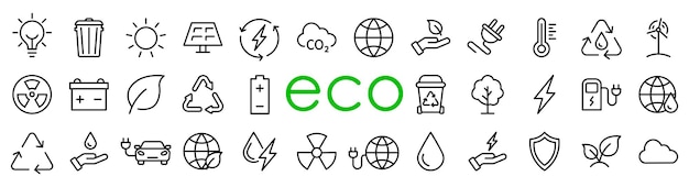 Vector eco línea iconos ecología naturaleza