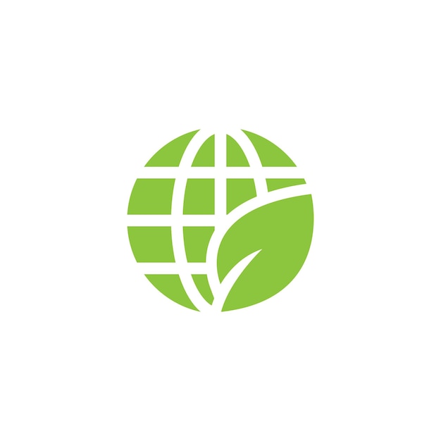 Eco Medio Ambiente Ecología Icon del logotipo de la señal sostenible Tierra verde con una hoja Vector