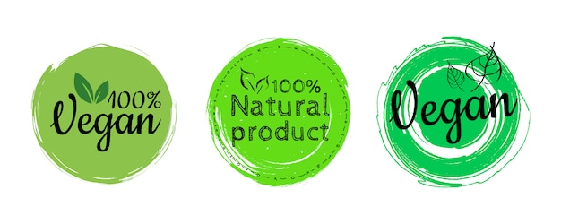 Vector eco redondo, bio logo verde o insignia. las letras son 100% veganas. plantilla de diseño orgánico