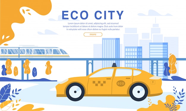 Eco taxi eléctrico y tren en orden de almohadilla magnética