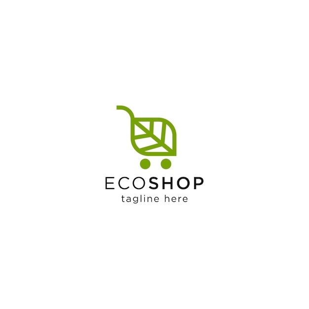 Eco Tienda Logo Icono Diseño Plantilla Hoja Carro Verde Vector