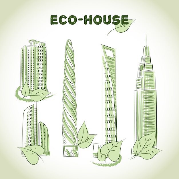 Eco verde edificios iconos