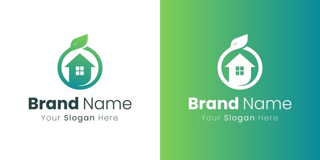 EcoFriendly House y Logotipo de la hoja para la idea de diseño de la compañía de negocios inmobiliarios