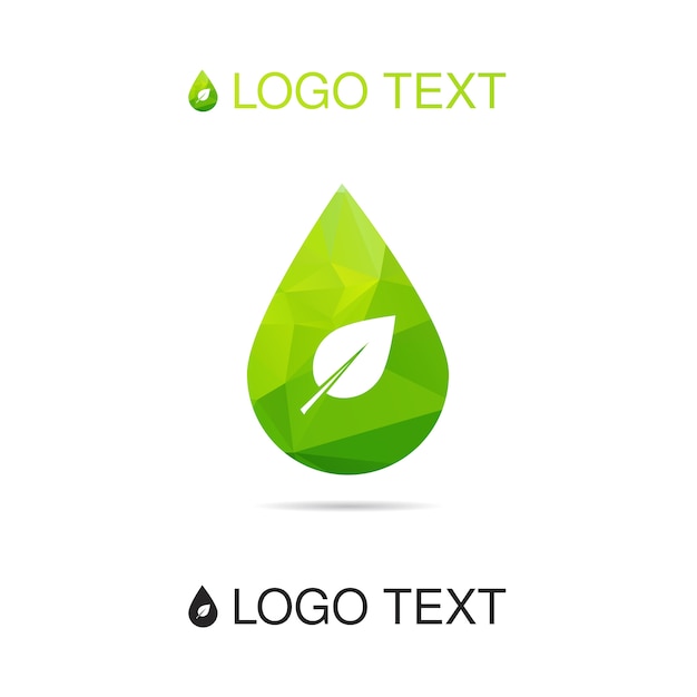 Ecología agua logo o icono con hoja, símbolo de la naturaleza, signo de gota.