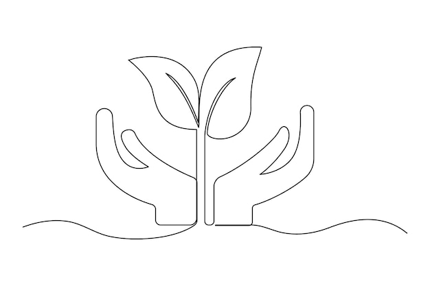 Ecología continua de una línea ilustración artística vectorial de contorno sostenible