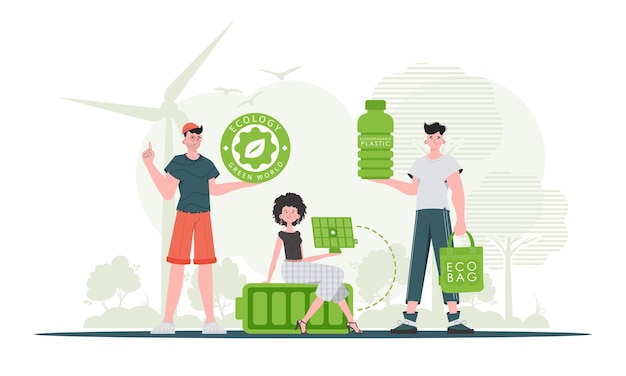 Ecología ECO amigable Gente Piso estilo moderno Vector