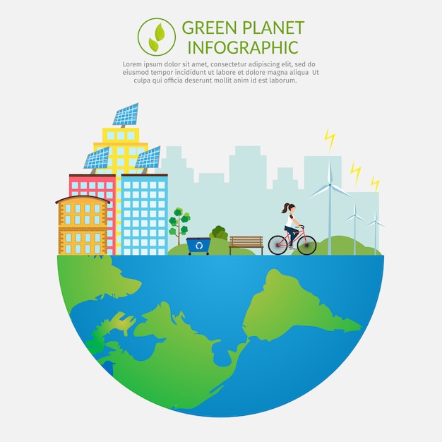 Ecología infografía vector elementos ilustración contaminación ambiental. Conjunto de fondo de la vida de la ciudad.