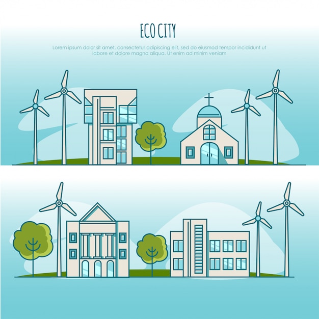 Ecología paisajes urbanos. energía alternativa. concepto de ilustración