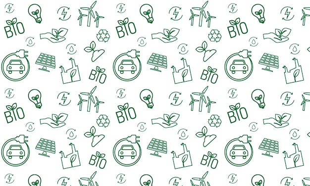 Ecología de patrones sin fisuras con iconos de líneas finas para el reciclaje ambiental de energías renovables