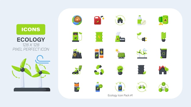 Ecología Recursos naturales Conjunto de iconos de color plano ecológico