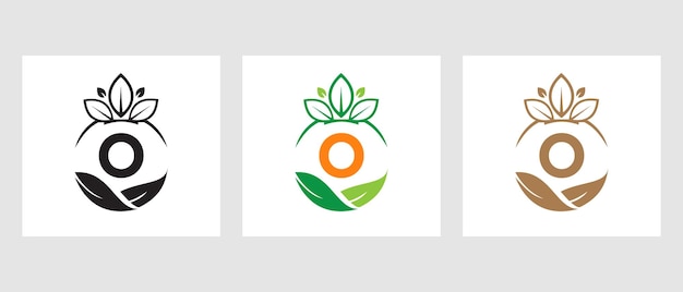 Ecología Salud En La Letra O Eco Logotipo Orgánico. Logotipo de comida vegetariana ecológica saludable orgánica