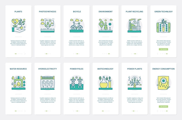 Ecología del transporte ecológico medio ambiente tecnología verde UX UI página de pantalla de la aplicación móvil