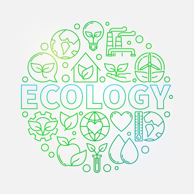 Ecología verde vector redondo ilustración en estilo de línea fina
