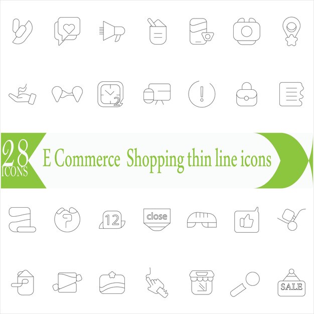 Ecommerce Compra conjunto de íconos de línea delgada Ecommerce Tienda en línea Compra Editable Colección de iconos de trazo Shoppind conjunto de símbolos Vector