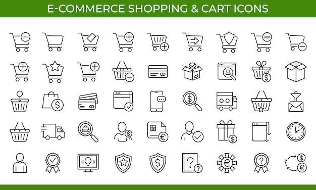 Ecommerce amp Iconos de carrito de compras Conjunto de ilustraciones vectoriales de alta calidad para tiendas en línea