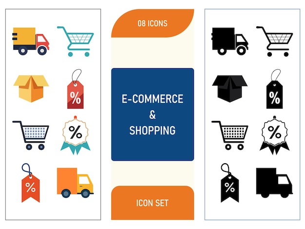 Ecommerce amp Shopping Icon Set Shopping Cart Discount Tag Online Store Payment Delivery Truck