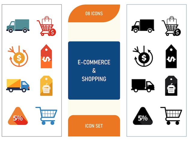 Ecommerce amp Shopping Icon Set Shopping Cart Discount Tag Online Store Payment Delivery Truck